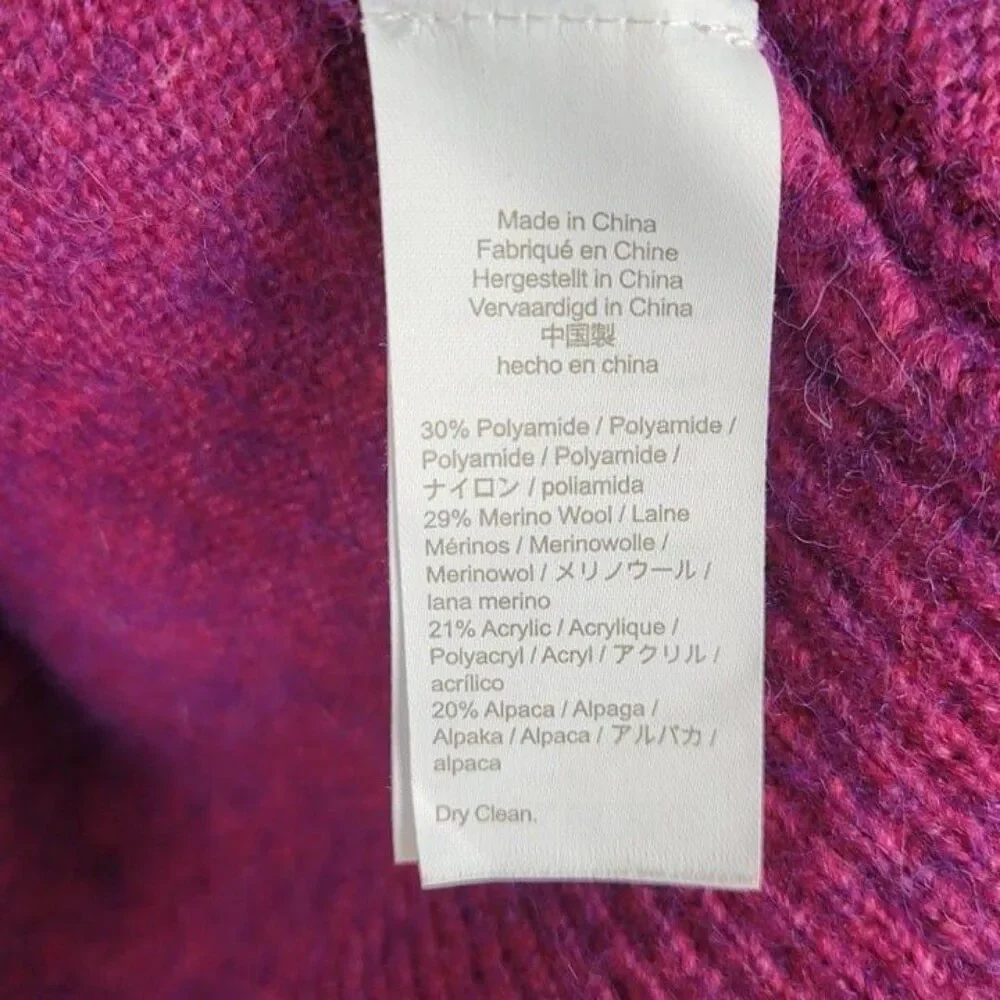 J. Crew Size S Relaxed Saddle Sleeve Crewneck Sweater Merino Alpaca Fuchsia
